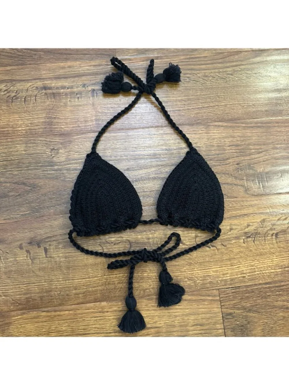 Veronica Beard Cala Crochet Bikini Top in black